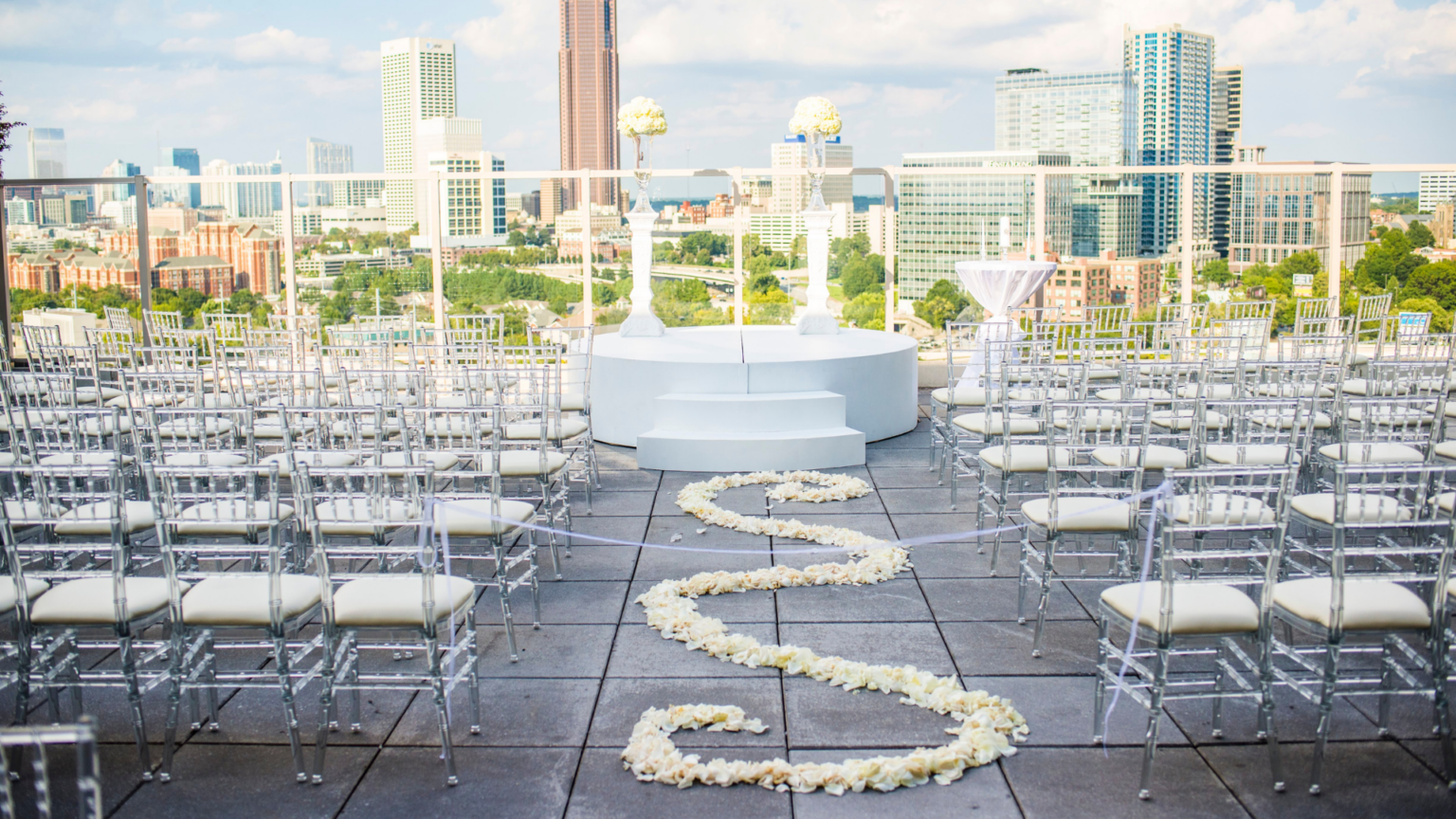 Ventanas Atlanta Overlooking Cityscape Wedding Ceremony Setup