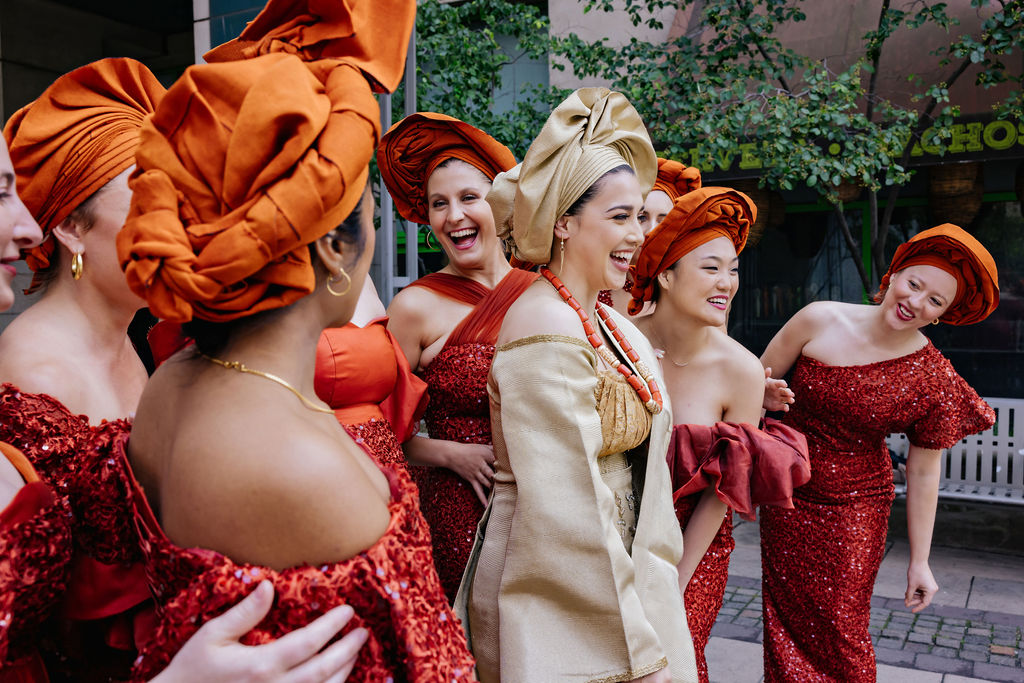 Beautiful Aso Ebi Bride with Bridesmaids