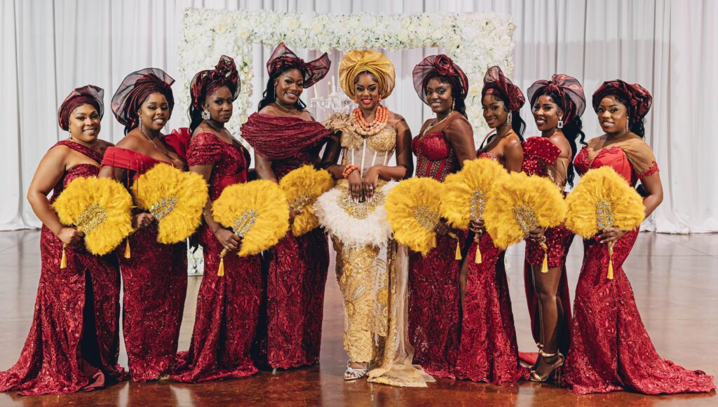 Bride and bridesmaids in  traditional nigerian wedding attire