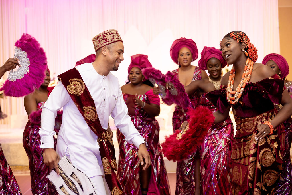 Dancing in Aso Ebi Traditional Nigerian Wedding